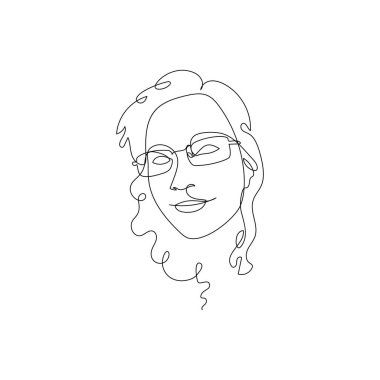 Kadın yüzü tek çizgi çiziyor. Güzel bir kızın portresi.