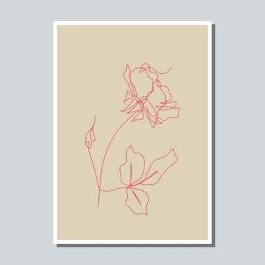 Dünyasal arka plan şablonuna gül çiçeği çizen tek bir çizgi