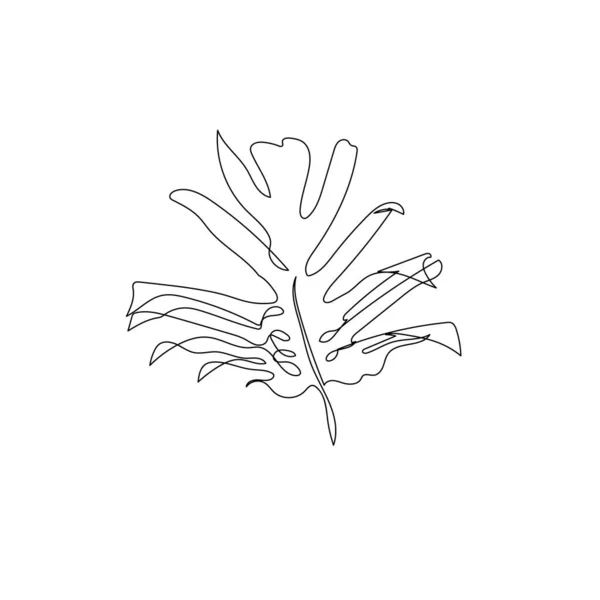 Dibujo de una sola línea de hoja de monstera — Archivo Imágenes Vectoriales