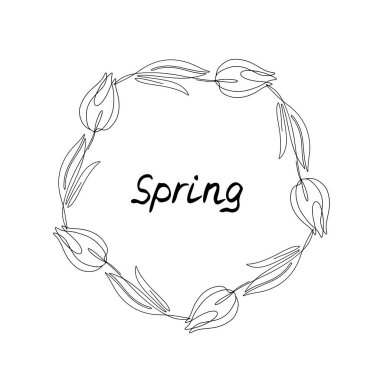 Bir satır lale çiçeği çelengi ve metin ilkbaharı.