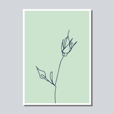 Dünyasal arka plan şablonuna gül çiçeği çizen tek bir çizgi