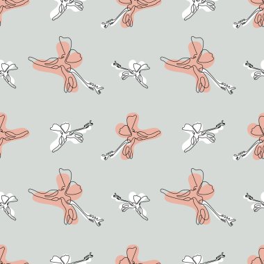 Kusursuz desenli, tek bir çizgi çizili amber çiçekleri ve soyut şekiller.