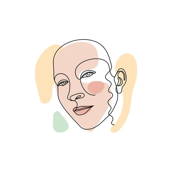 Weibliches Gesicht einzeilige Zeichnung und pastellfarbene Komposition abstrakter Formen — Stockvektor