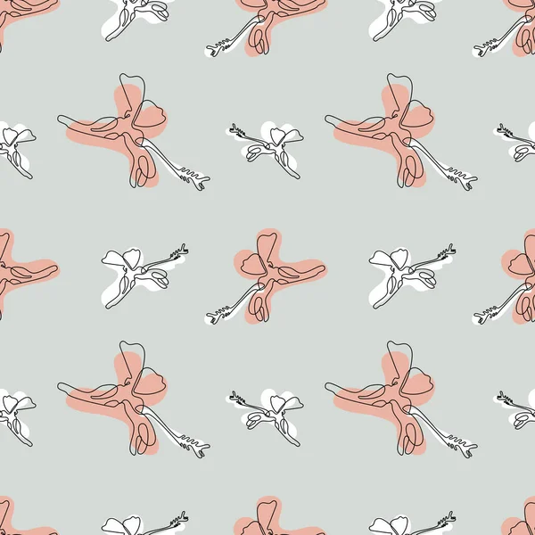 Motivo senza cuciture con un'unica linea di disegni di fiori di ibisco e forme astratte — Vettoriale Stock