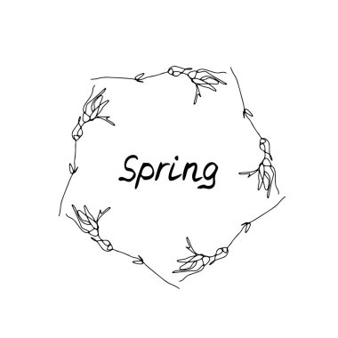 Bir satır gül çiçeği çelengi ile metin ilkbaharı.