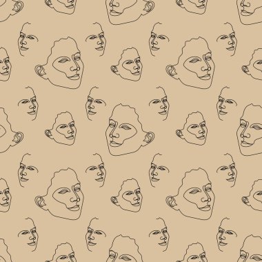 Kusursuz desenli, tek çizgi çizilmiş kadın yüzü.