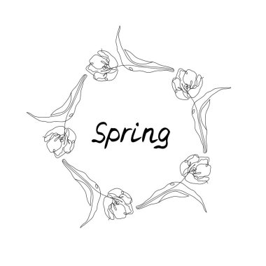 Bir satır lale çiçeği çelengi ve metin ilkbaharı.