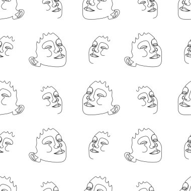 Kusursuz desenli, tek çizgi çizilmiş kadın yüzü..