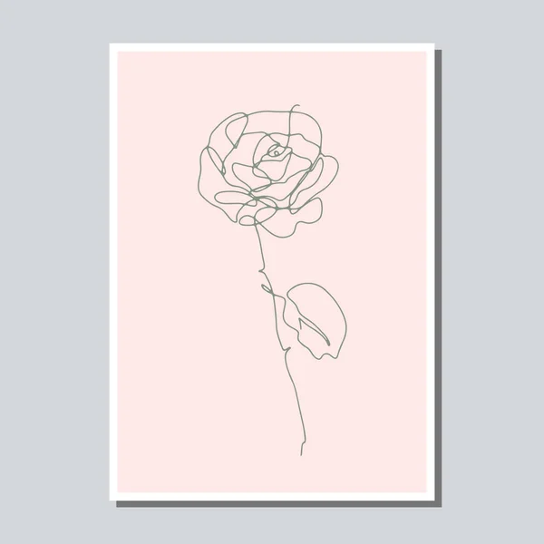 Eine einzige Linie Zeichnung Rosenblume auf erdigem Hintergrund Kartenvorlage — Stockvektor
