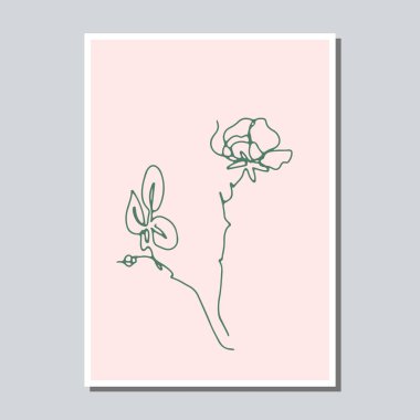 Dünyasal arka plan şablonuna gül çiçeği çizen tek bir çizgi