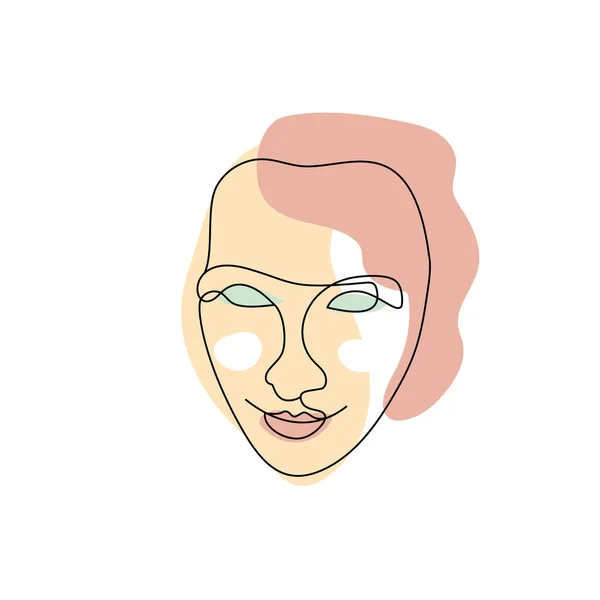 Рисунок одной линии лица женщины и композиция абстрактных форм пастели — стоковый вектор