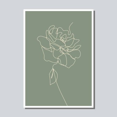 Dünyasal arka plan şablonuna gül çiçeği çizen tek bir çizgi