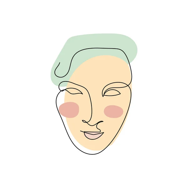 女性の顔の単線画とパステルの抽象的な形の組成 — ストックベクタ