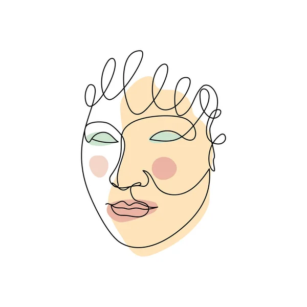 Face feminina desenho de linha única e pastel abstrato formas composição — Vetor de Stock