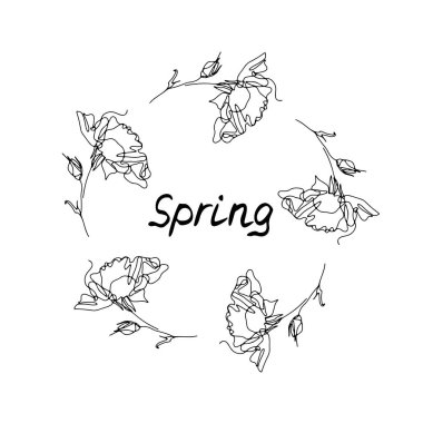 Bir satır gül çiçeği çelengi ile metin ilkbaharı.