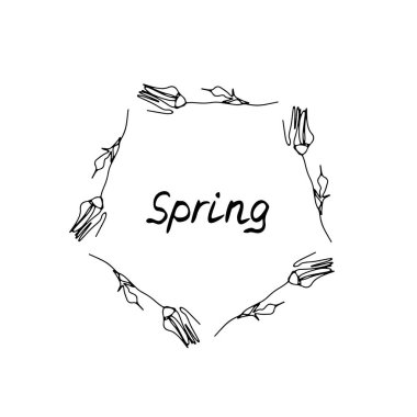 Bir satır gül çiçeği çelengi ile metin ilkbaharı.