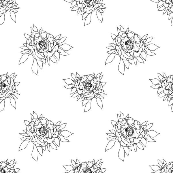 Seamless pattern with one single line drawings of peony flowers — Stock Vector