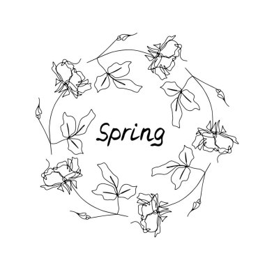 Bir satır gül çiçeği çelengi ile metin ilkbaharı.