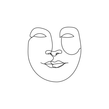 Kadın yüzü tek çizgi çiziyor. Güzel bir kızın portresi.