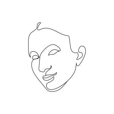 Kadın yüzü tek çizgi çiziyor. Güzel bir kızın portresi.