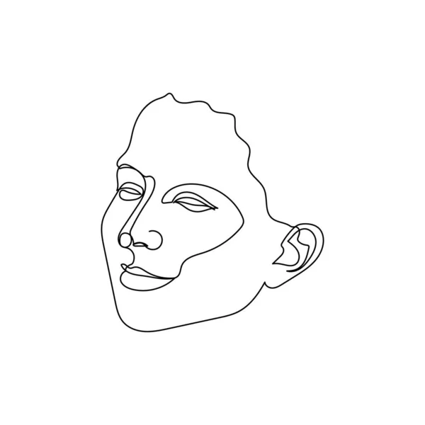 Женский рисунок одной линии лица. Портрет молодой красивой девушки — стоковый вектор