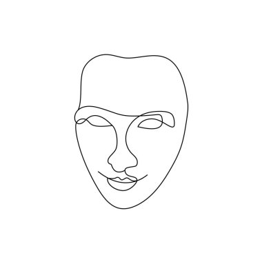 Kadın yüzü tek çizgi çiziyor. Genç ve güzel bir kızın portresi..