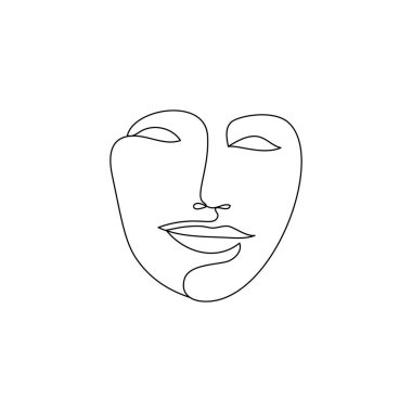 Kadın yüzü tek çizgi çiziyor. Genç ve güzel bir kızın portresi..