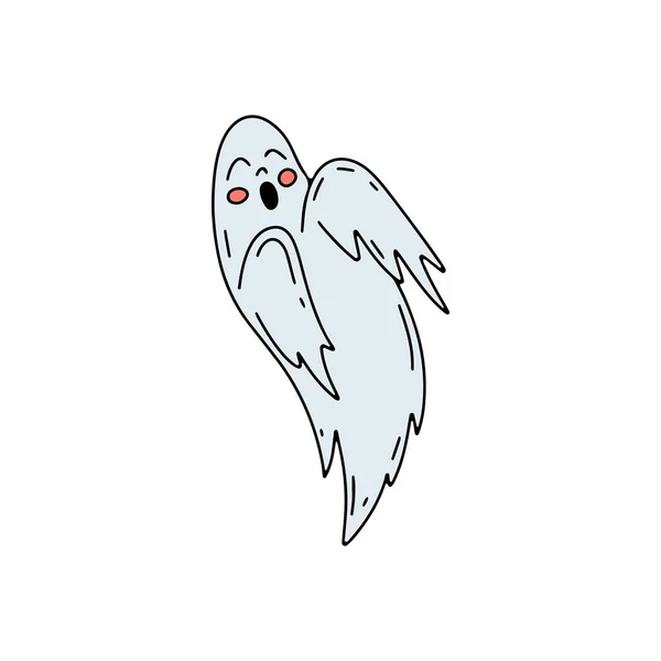 Mão Desenhada Linha Arte Bonito Fantasma Halloween Ilustração — Vetor de Stock