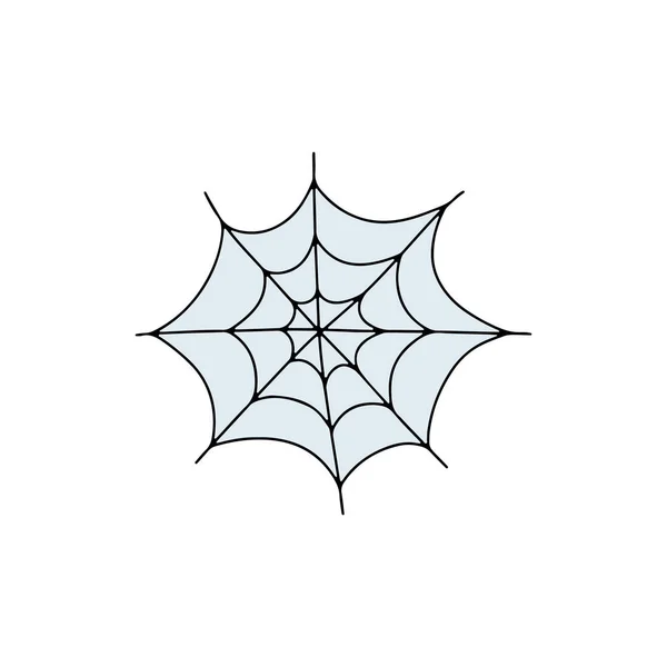 Hand Drawn Line Art Spiderweb Halloween Illustration Isolated White — Stockový vektor