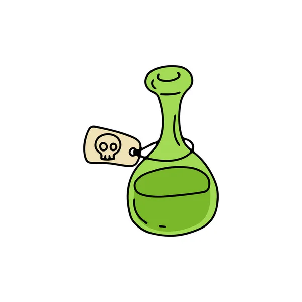 Green Bottle Poison Potion Hand Drawn Line Art Halloween Illustration —  Vetores de Stock