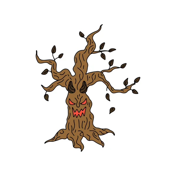 Hand Drawn Line Art Evil Tree Halloween Illustration — ストックベクタ