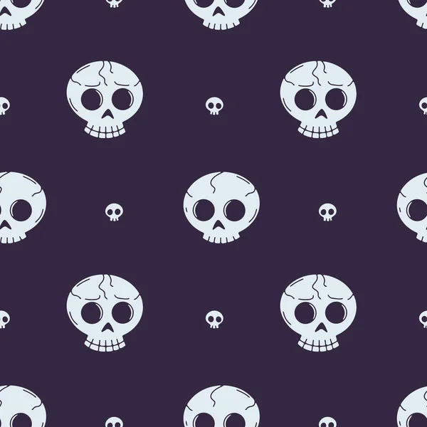 Seamless Pattern Line Art Skulls Dark Purple Background — ストックベクタ
