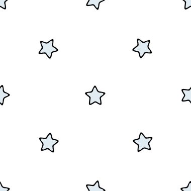 Beyaz zemin üzerinde basit karalama yıldızları ana hatlarıyla kusursuz desen