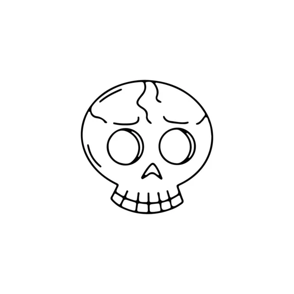 Hand Drawn Line Art Monochrome Halloween Skull Illustration — Stok Vektör