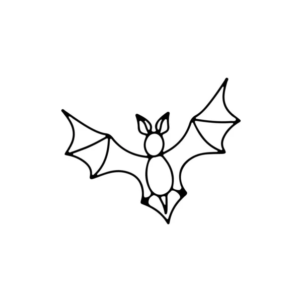 Flying Bat Silhouette Hand Drawn Line Art Halloween Illustration Isolated — Vetor de Stock