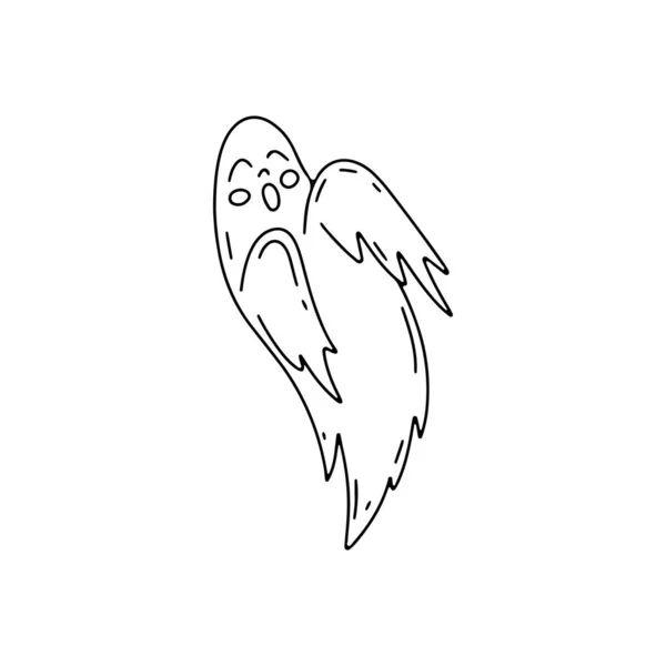 Hand Drawn Monochrome Line Art Cute Ghost Halloween Illustration — Stok Vektör