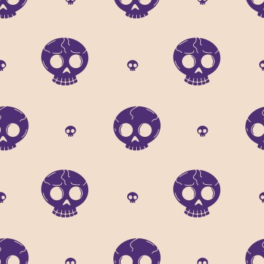 Seamless pattern with purple skulls silhouettes on beige background