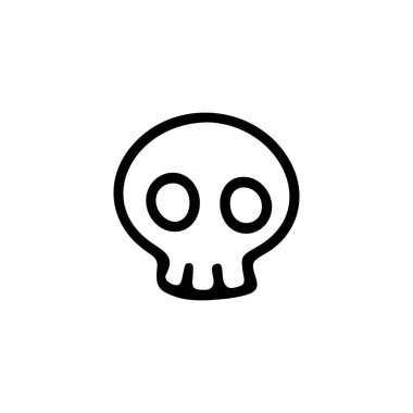 Hand drawn line art monochrome Halloween skull illustration.