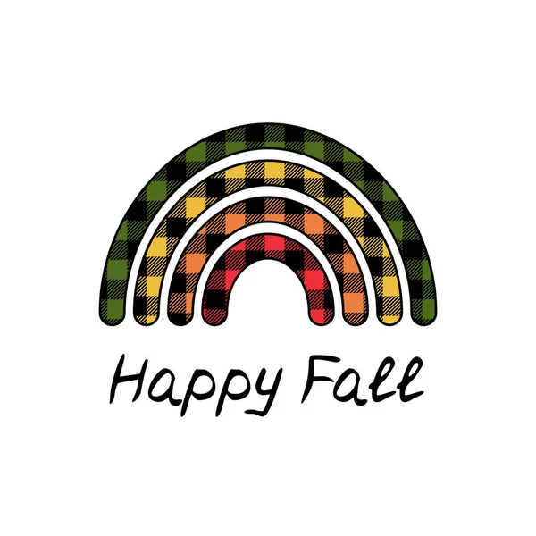 Boho Rainbow Decorated Buffalo Plaid Text Happy Fall — ストックベクタ