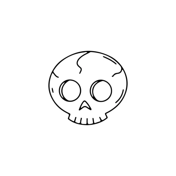 Hand Drawn Line Art Monochrome Halloween Skull Illustration — Stockvector