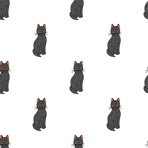 Patrón Sin Costuras Halloween Con Lindos Gatos Negros Dibujos Animados — Vector de stock