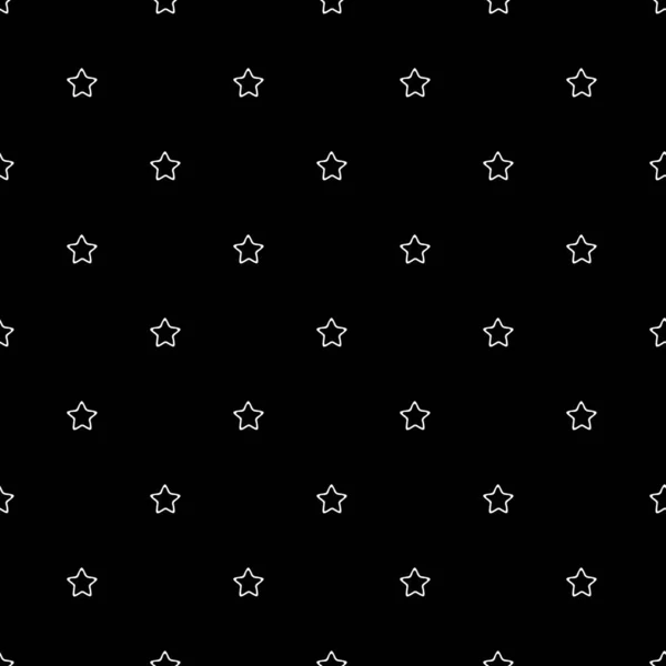 Seamless Pattern Simple Doodle Stars Outline Black Background - Stok Vektor
