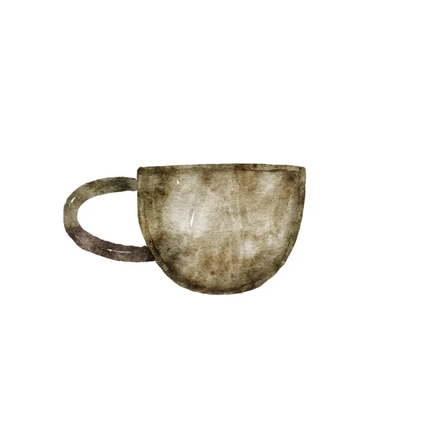 Hand Drawn Watercolor Brown Mug Isolated White Background — Stock fotografie