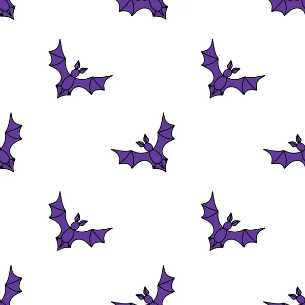 Halloween Seamless Pattern Purple Flying Bat Silhouettes White Background — ストックベクタ