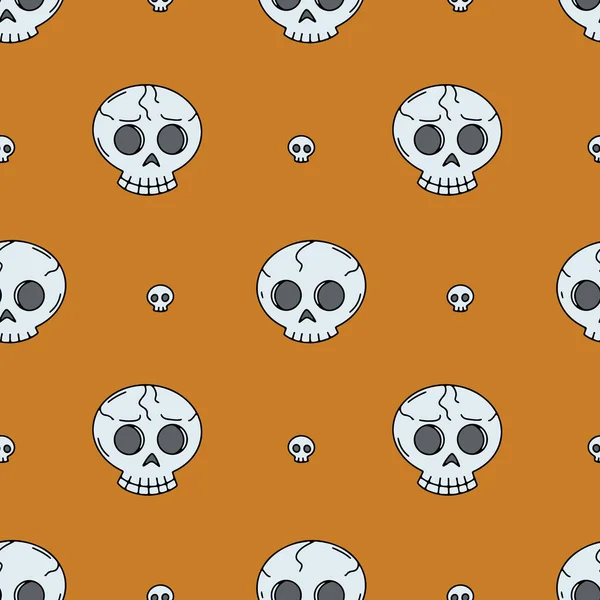 Seamless Pattern Line Art Skulls Orange Background — 图库矢量图片