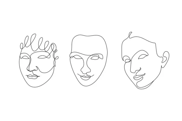 Женское Лицо Одна Линия Рисунки Набор — стоковый вектор