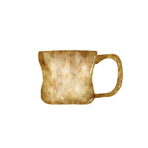 Hand Drawn Watercolor Brown Mug Isolated White Background — Fotografia de Stock