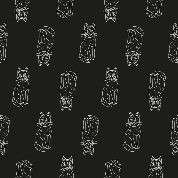 Halloween Seamless Pattern Cute Cartoon Cats Black Background — Image vectorielle