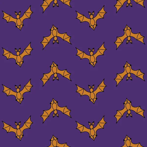 Patrón Sin Costuras Halloween Con Siluetas Murciélago Volador Naranja Sobre — Vector de stock