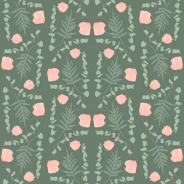 Boho Motif Sans Couture Avec Eucalyptus Fleurs Rose Feuilles Palmier — Image vectorielle